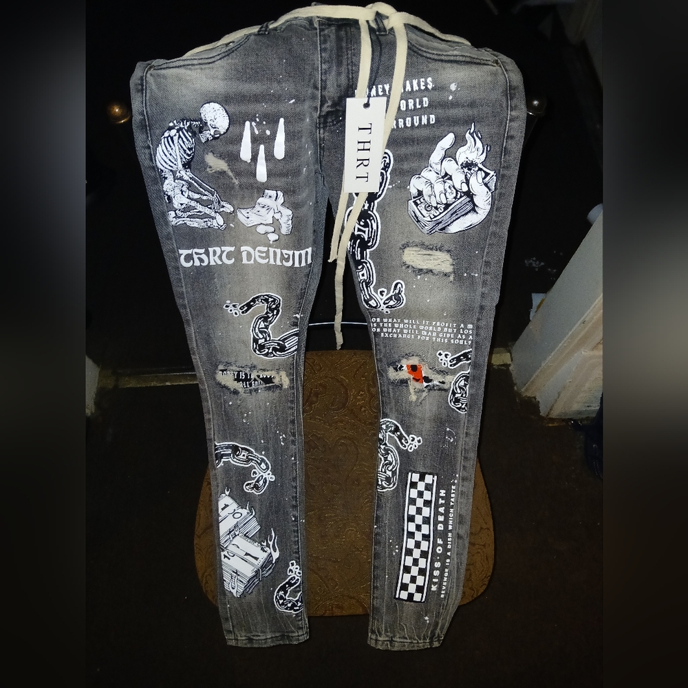 Thrt denim Skinny graphic jeans blk/white size 32x32